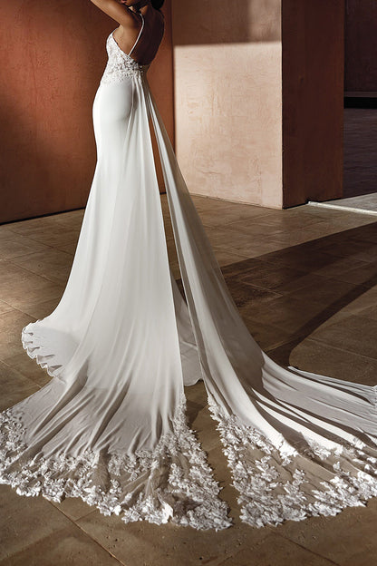 Illusion Plunging V Neck Lace Appliques Mermaid Wedding Dress Boho Bridal Gown QW2102