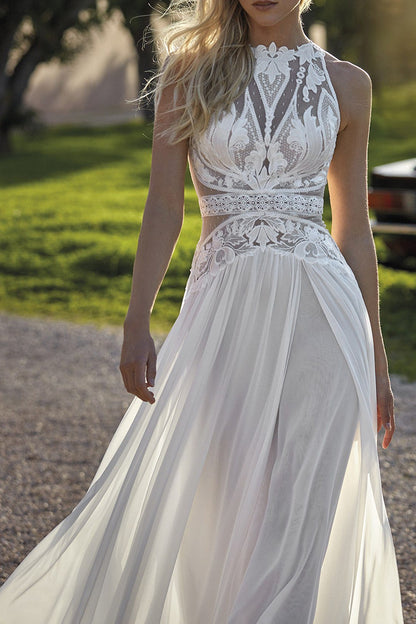 A line Jewel Lace Top Boho Wedding Dress Bridal Gown QW2159