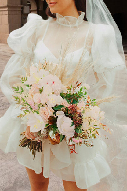 Bridal Shower Little White Dresses Wedding Dresses A Line Long Sleeves Bridal Gowns QW2360