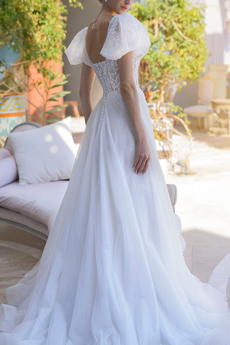 Buy A-line Wedding Dress 597, Short Sleeves Wedding Dress, Bridal Gown,  V-neck Wedding Dress, Lace Wedding Dress Online in India - Etsy