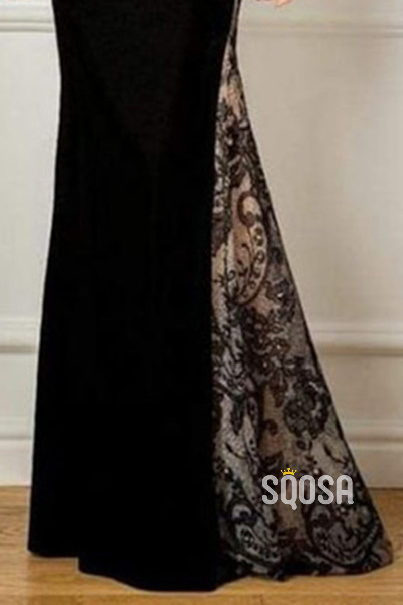 Sexy Trumpet Round Long Sleeves Lace Applique Mother of the Bride Dress Elegant Evening Gown HM3277