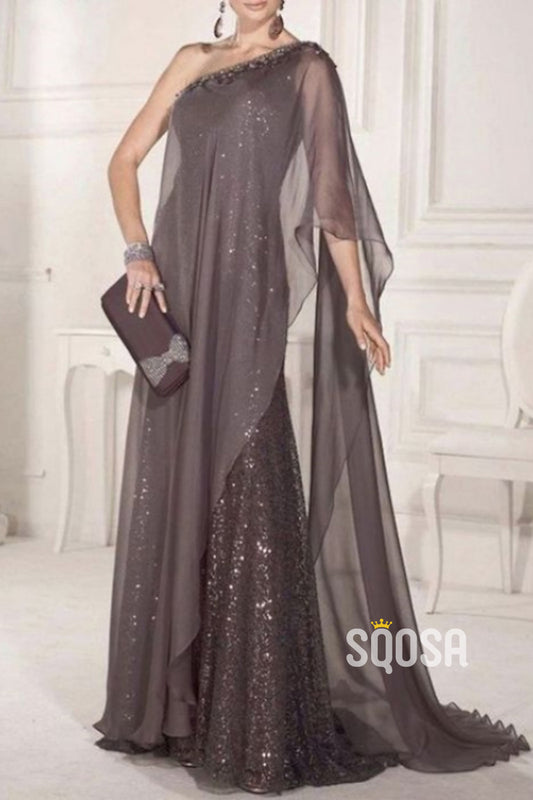 Glitter A-Line One Shoulder With Bolero Mother of the Bride Dress Elegant Evening Gown HM3291