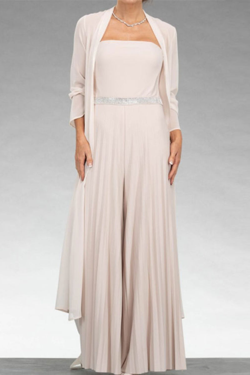 Jumpsuits Mother of the Bride Dress Elegant Sweetheart Floor Length Chiffon 3/4 Length Sleeve Wrap Included QM3182