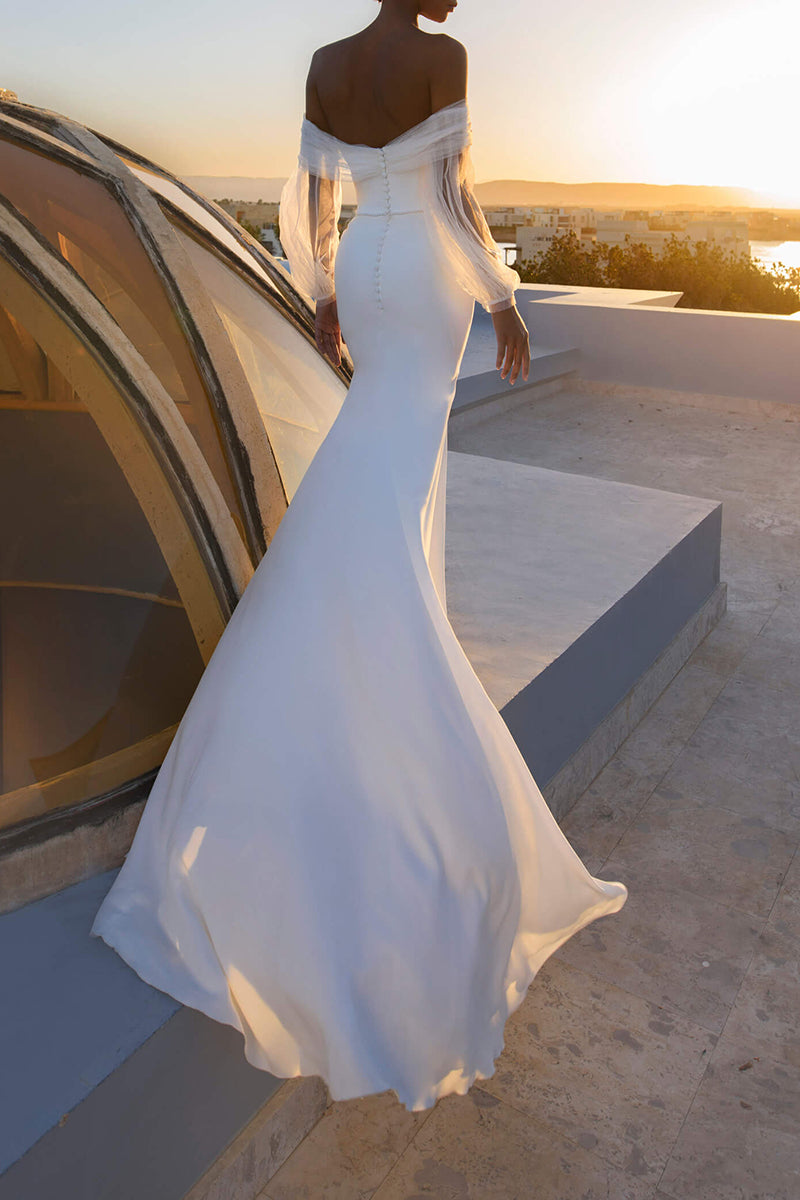 Unique Off Shoulder Long Sleeves Mermaid Wedding Dress QW2622