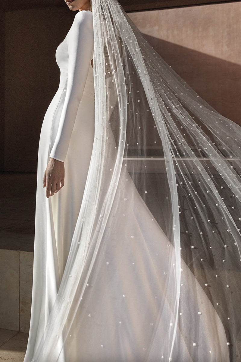 A line Square Neckline Long Sleeves Simple Wedding Dress QW2134