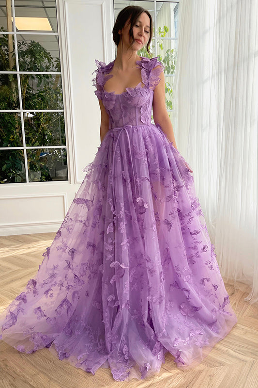 A Line Sweetheart 3D Lace Long Prom Dress with Slit QP2736