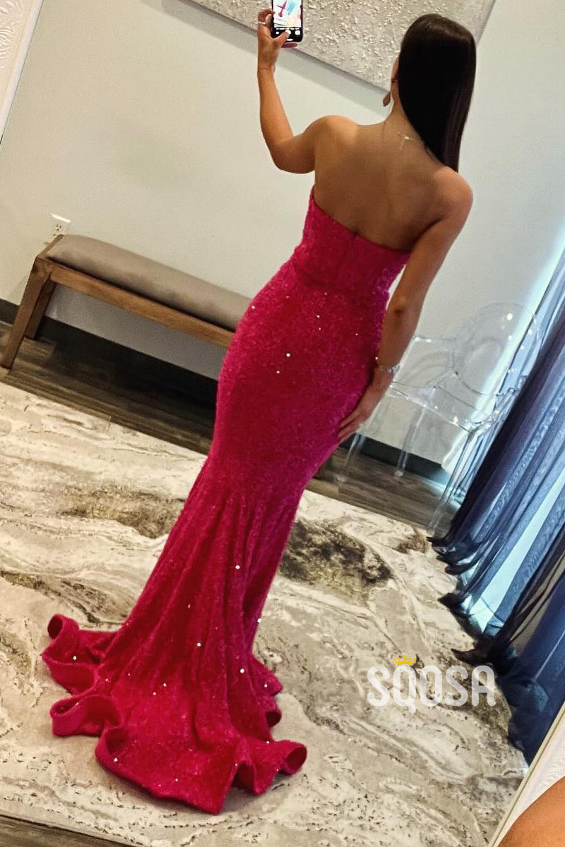 Sexy Fully Sequined V-Neck Strapless Trumpet Party Prom Evening Dress  QP3303