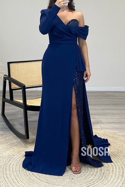 Sexy One Shoulder Beaded A-Line Long Prom Dress Ecvening Gown Party Dress QP1109