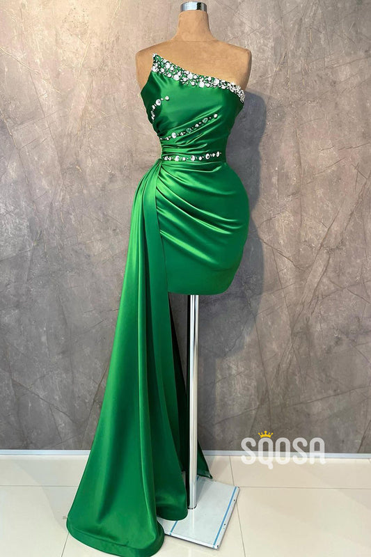Chic Sheath Strapless Beaded Pleats Short Prom Dress Evening Gowns QP1428