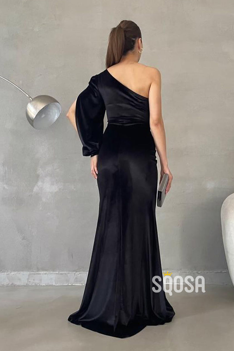Chic & Modern One Shoulder Long Sleeves Evening Dress Prom Gown QP2446