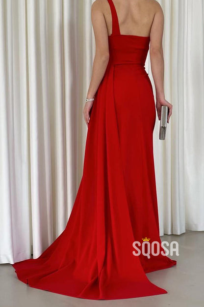 Chic & Modern One Shoulder Red Split Long Prom Dress QP2618