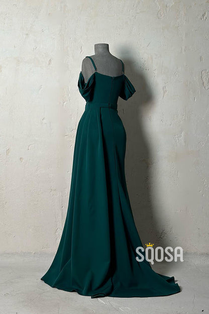 Sheath/ColumnOff-Shoulder Straps Beaded Pleats Formal Evening Dress QP2636