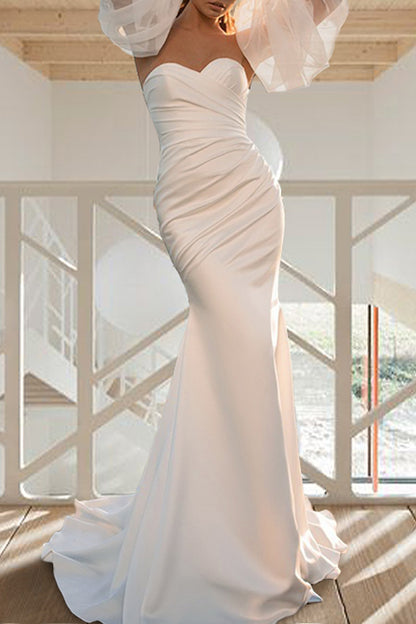 Casual Wedding Dresses Sweep / Brush Train Mermaid / Trumpet Long Sleeves Summer Bridal Gowns QW2354