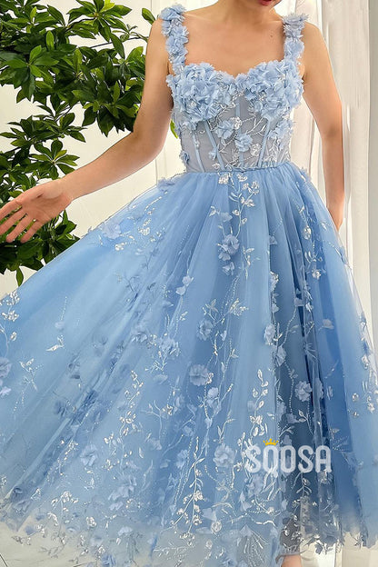 Sweetheart A-Line Tulle Floral Appliqued Party Prom Evening Dress  QP3326