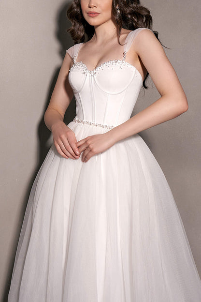 A Line Sweetheart Beads Tulle Simple Wedding Dress QW2645