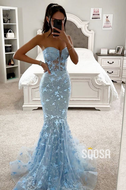 Sweetheart 3D Lace Mermaid Long Senior Prom Dress QP2649