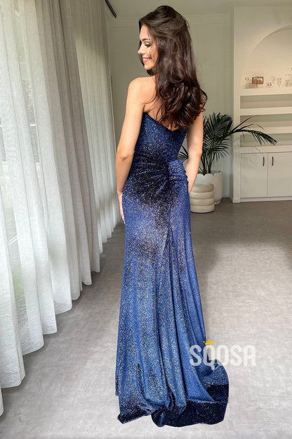 Chic & Modern Royal Blue Strapless Pleats Glitter Long Prom Evening Dresses QP2685