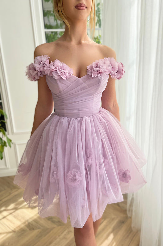 A line Off Shoulder 3D Flowers Cute Homecoming Dress QH2312
