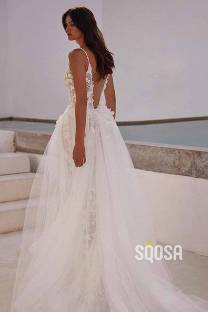 Allover Romantic Lace Wedding Dress with Detachable Skirt QW2498