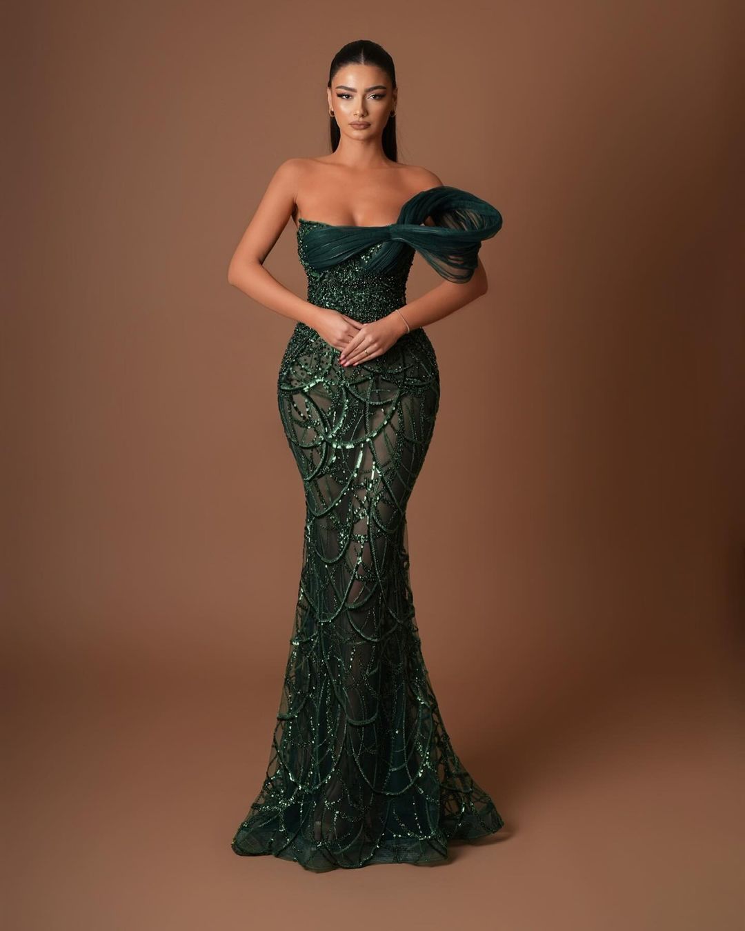 Strapless Unique Lace Mermaid Formal Evening Dress QP3263