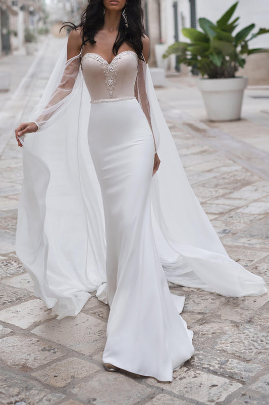Mermaid Wedding Dress Sweetheart Beads Boho Wedding Gowns with Detachable Shawl QW2271