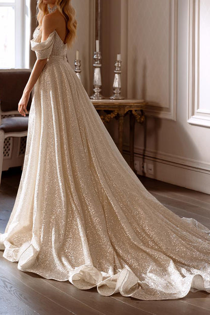 Sheath/Column Sweetheart Pleats Sparkly Wedding Dress with Detachable Skirt QW2304