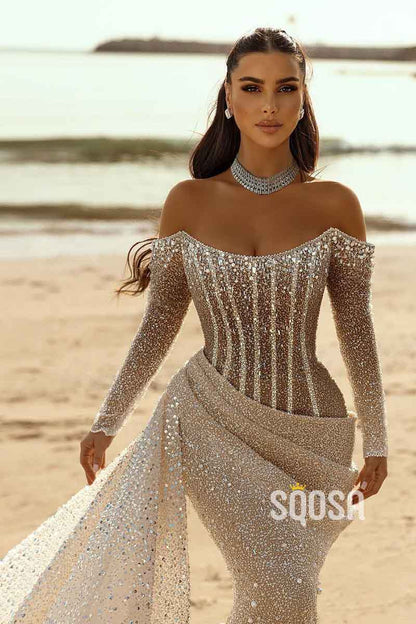 Unique Strapless Long Sleeves Elegant Mermaid Wedding Dress QW2520