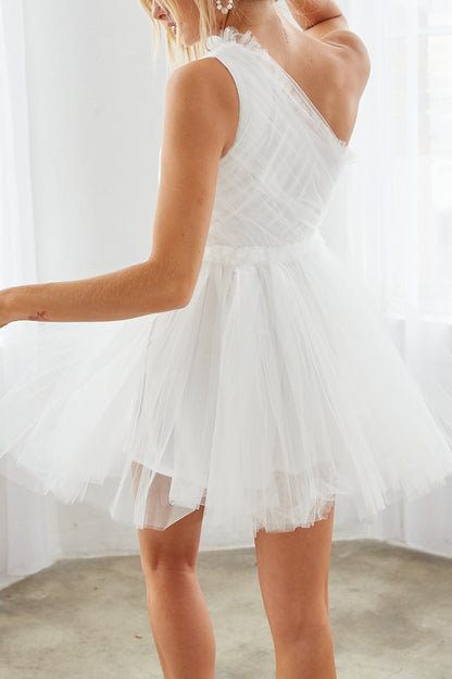 A Line One Shoulder Tulle Short Homecoming Party Dress QH2358