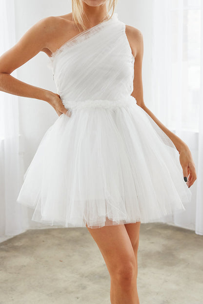 A Line One Shoulder Tulle Short Homecoming Party Dress QH2358