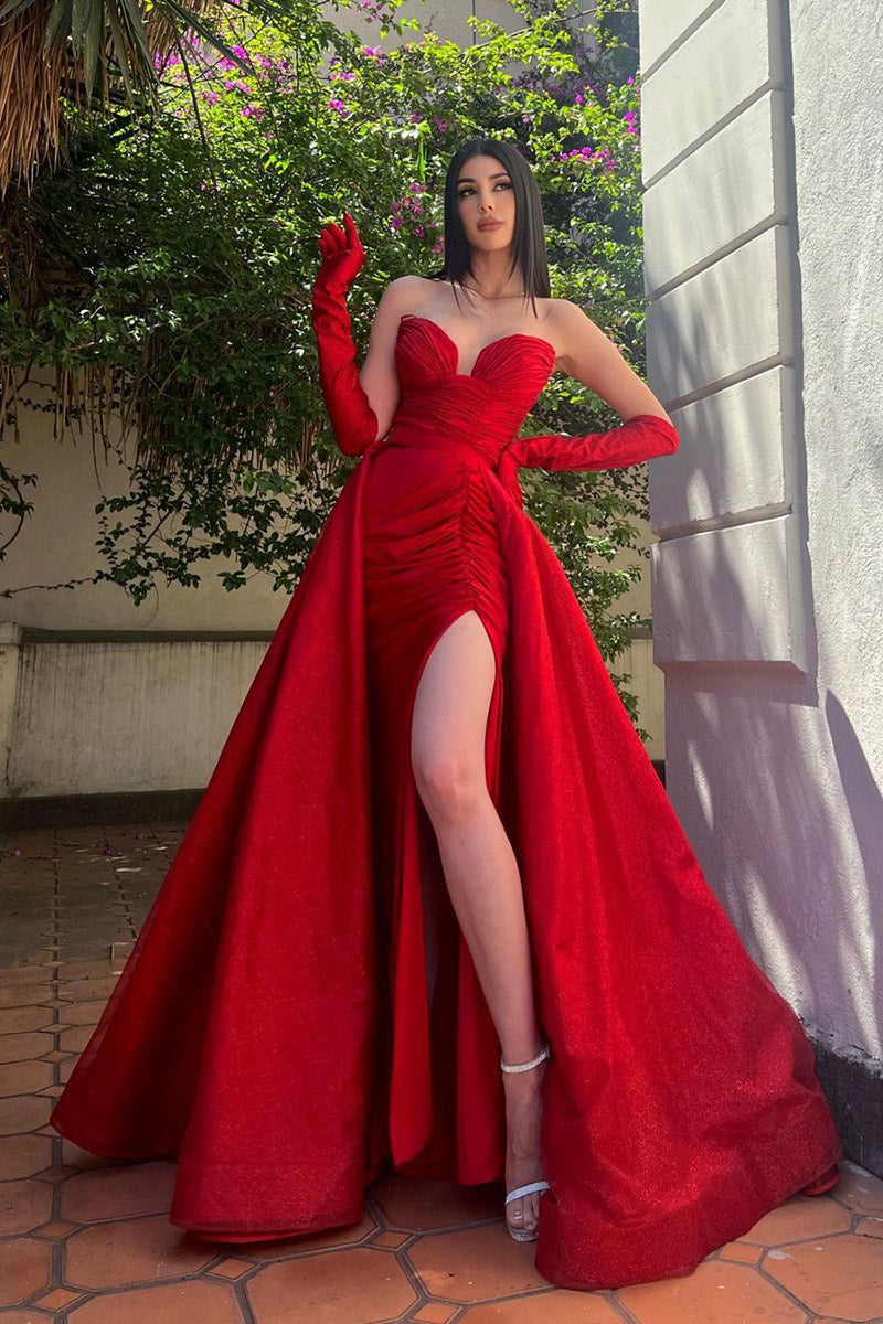 Sexy V Neck Pleats Sexy High Split Red Long Formal Evening Gowns QP238 ...