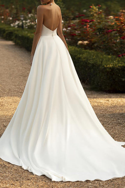Mermaid Wedding Dress Sweetheart Satin Pleats Simple Bride Dress with Detachable Skirt QW2311