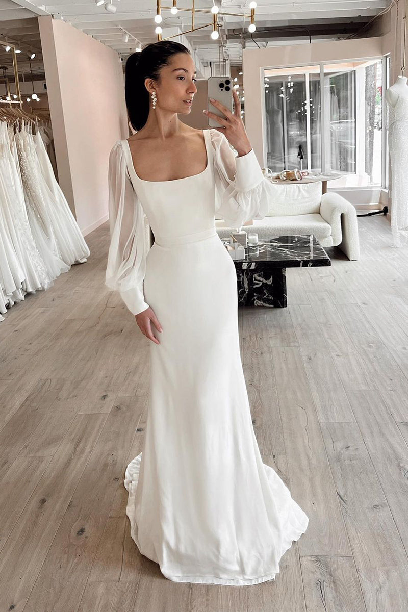 Sheath/Column Scoop Long Sleeves Simple Wedding Dress QW2188
