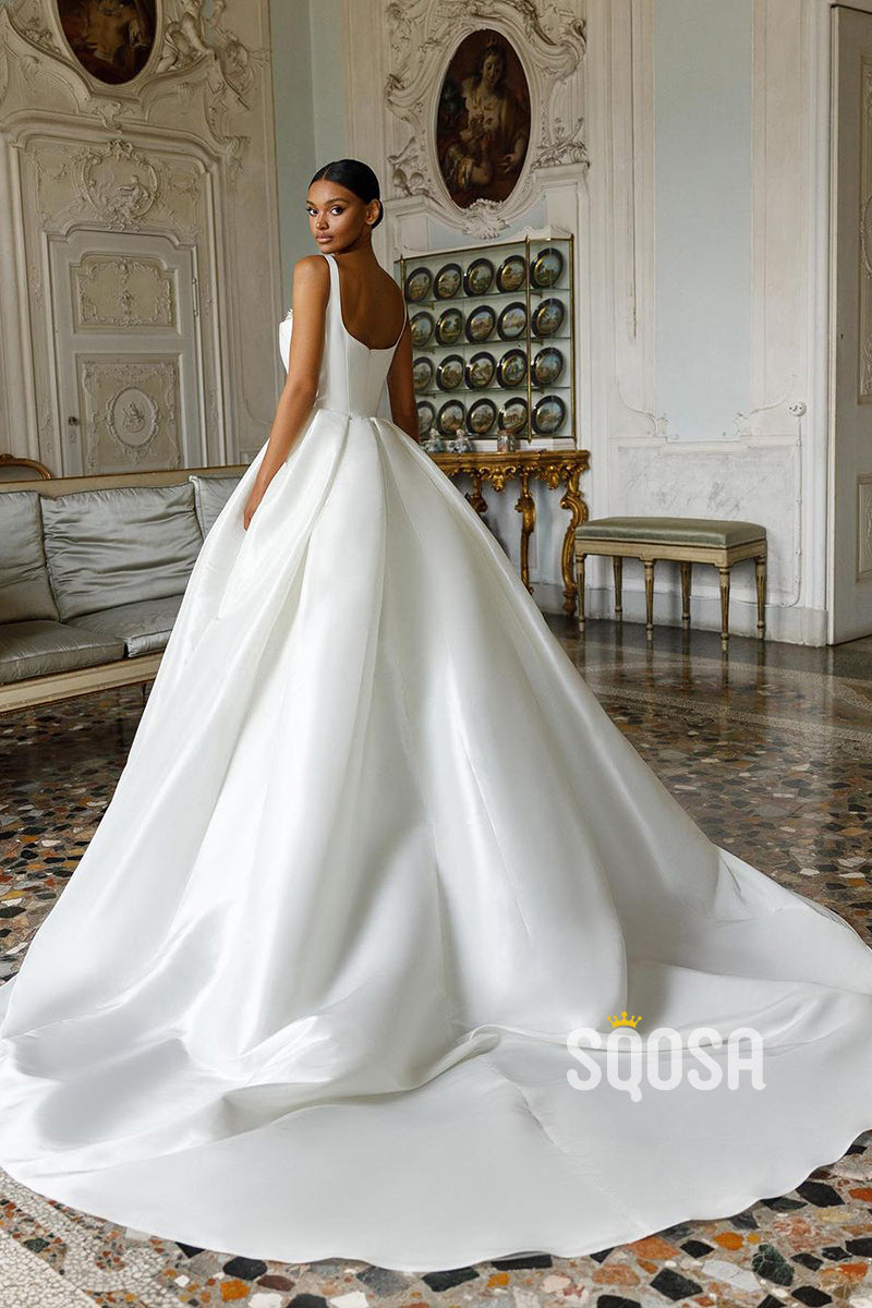 Double Straps Scoop Beads Ball Gown Elegant Wedding Dress QW2429