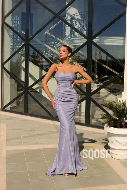 Spaghetti Straps Scoop Mermaid Sparkly Formal Party Dress QP2152