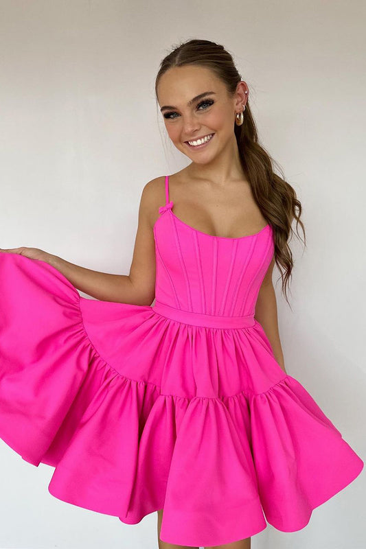 A line Scoop Pink Short Cute Homecoming Dress QH2524