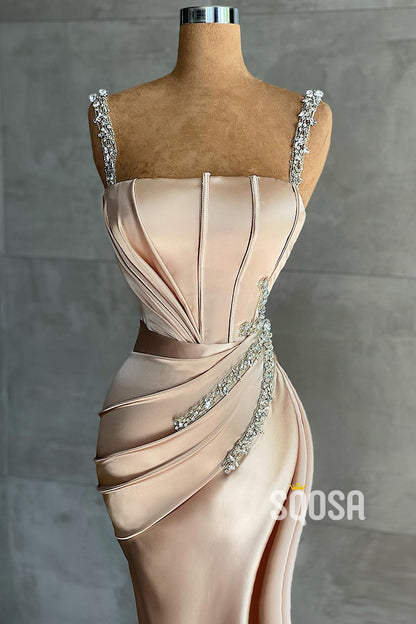 Mermaid/Trumpet Square Satin Beads Long Formal Evening Gowns QP1214