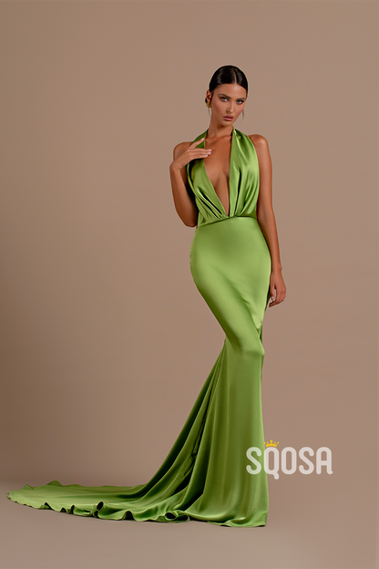 Sexy Deep V neck Backless Mermaid Long Formal Party Dress QP2513