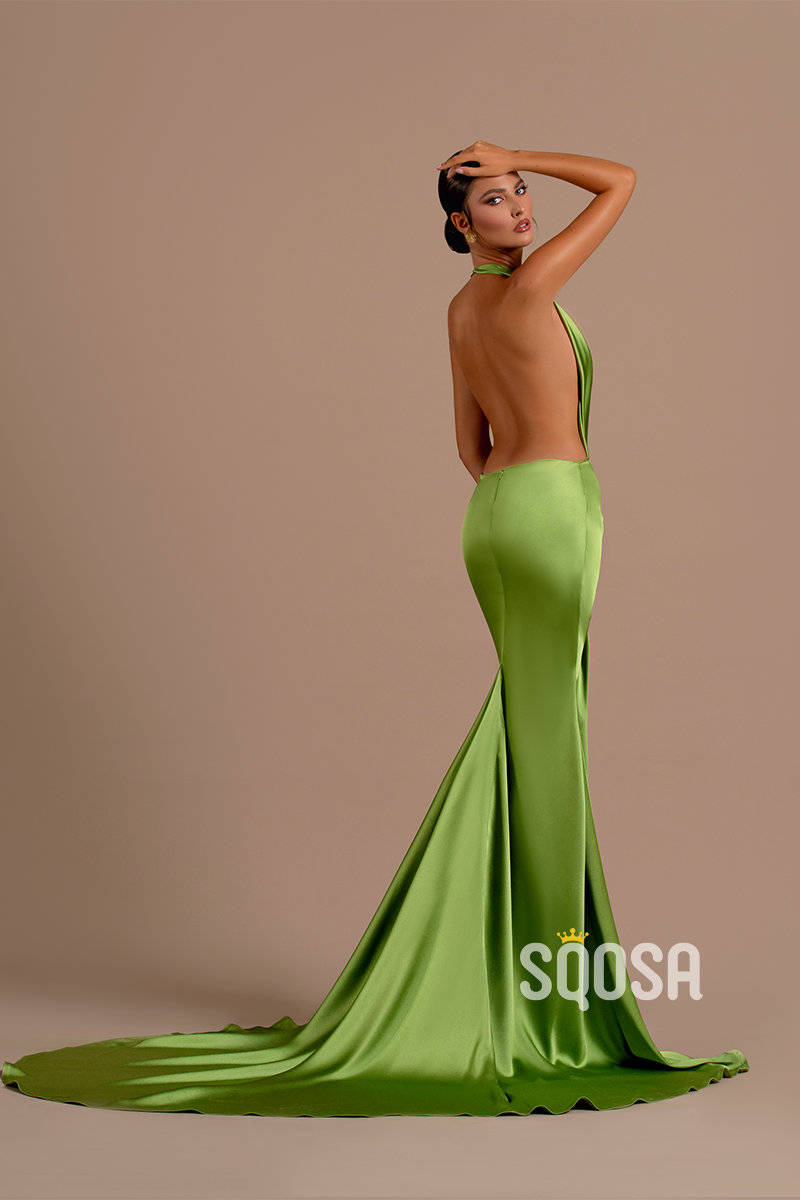 Sexy Deep V neck Backless Mermaid Long Formal Party Dress QP2513