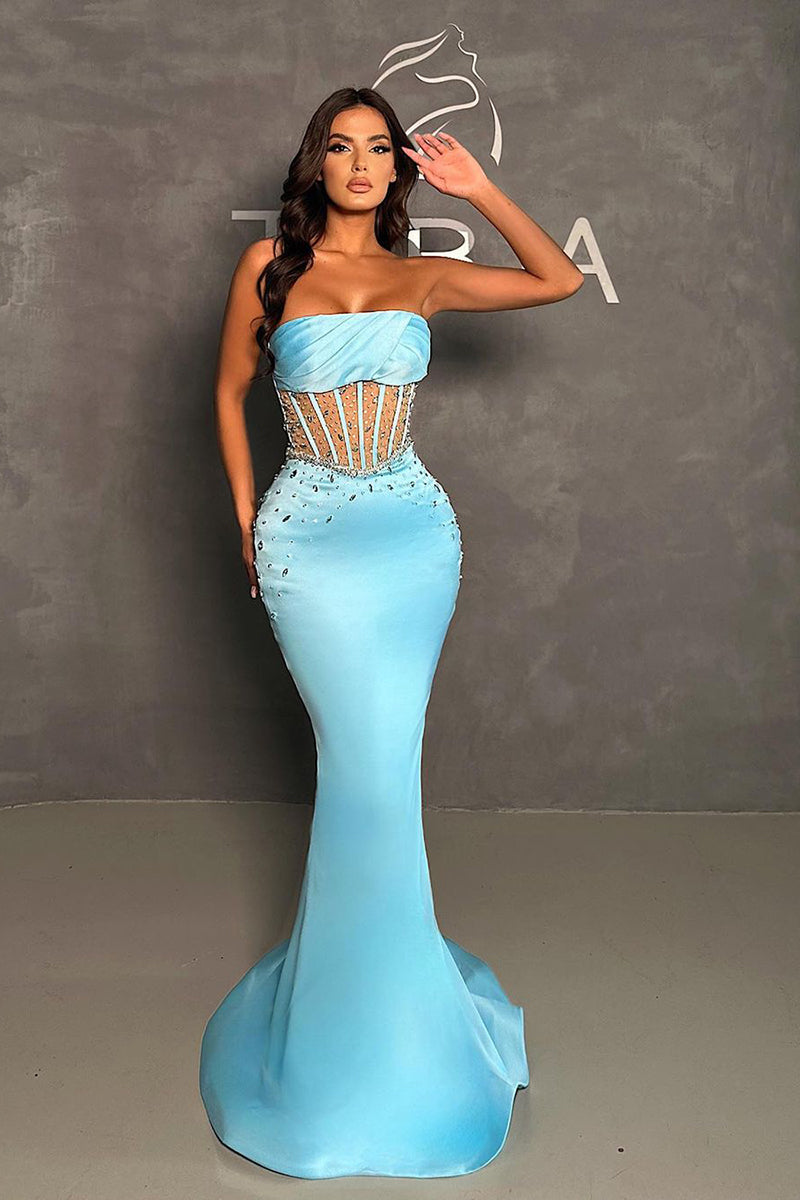 Chic Strapless Beads Mermaid Formal Evening Gowns QP0862
