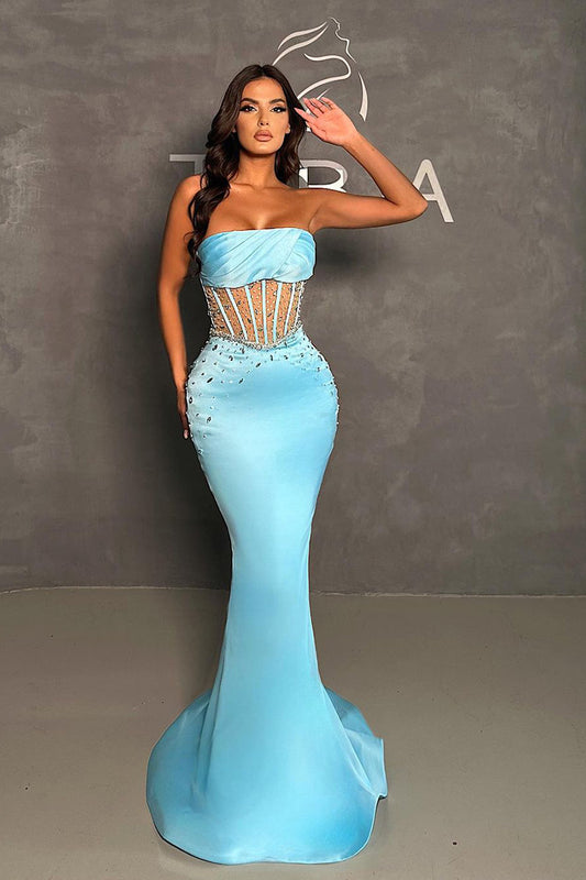 Chic Strapless Beads Mermaid Formal Evening Gowns QP0862