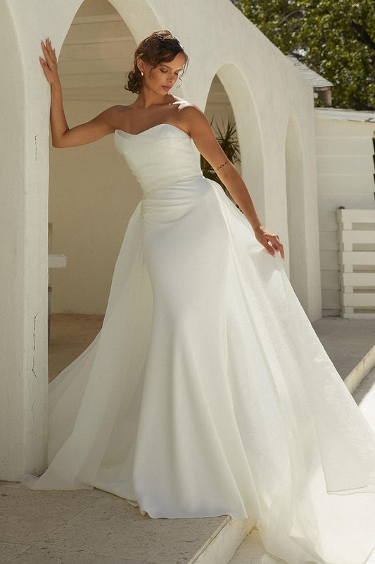 Strapless Pleats Mermaid Wedding Dress with Detachable Train QW2163
