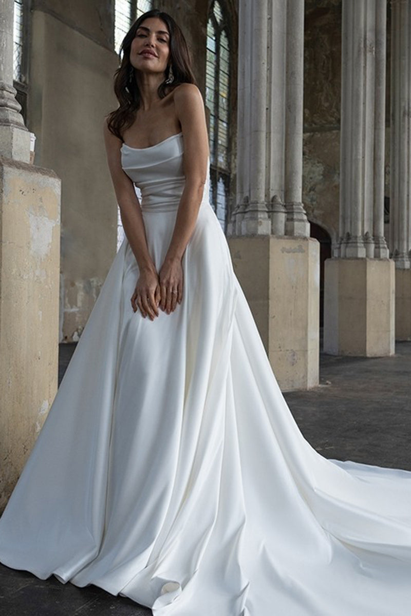 Chic Strapless Satin Pleats Mermaid Wedding Dress with Detachable Skirt QW2203