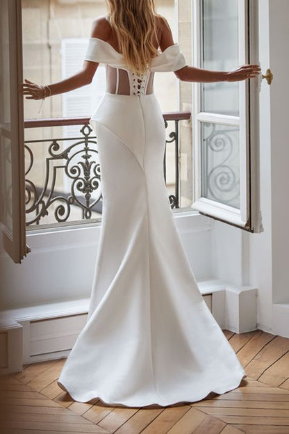 Unique Strapless Satin Mermaid Wedding Dress with Slit Bridal Gown QW2554