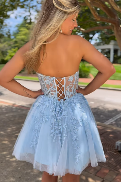 A line Sweetheart Lace Appliques Short Homecoming Dress QH2471