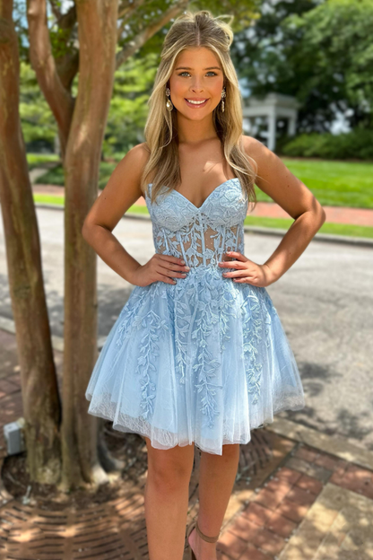 A line Sweetheart Lace Appliques Short Homecoming Dress QH2471