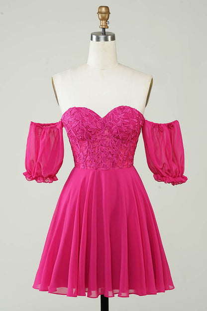 A line Sweetheart Detachable Sleeves Cute Short Homecoming Dress QH2453