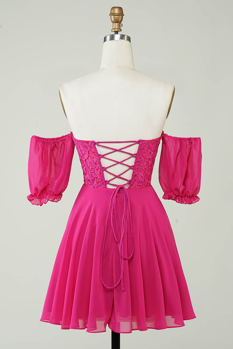 A line Sweetheart Detachable Sleeves Cute Short Homecoming Dress QH2453