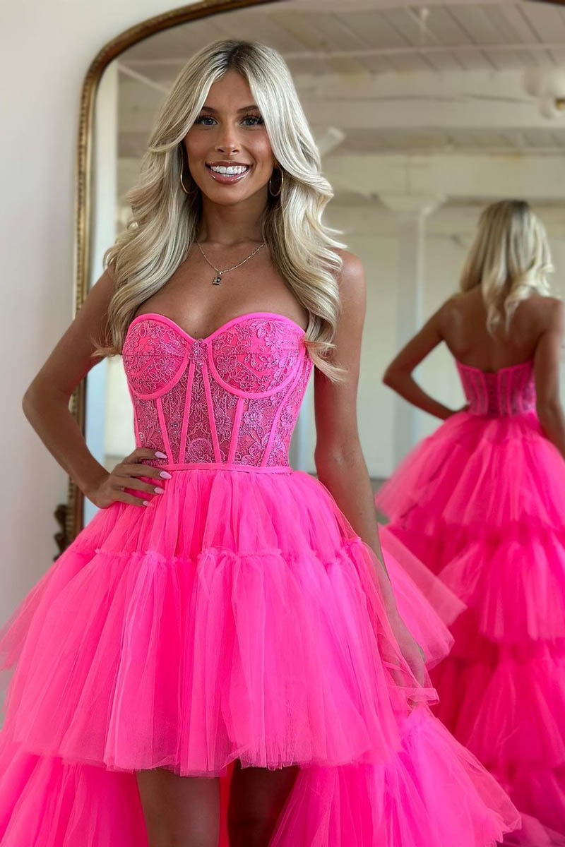 Asymmetry Sweetheart Tulle Pink Cute Homecoming Dress Long Prom Dress QP2305