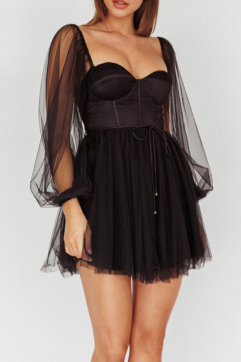 A line Sweetheart Long Sleeves Black Short Homecoming Party Dress QH2361