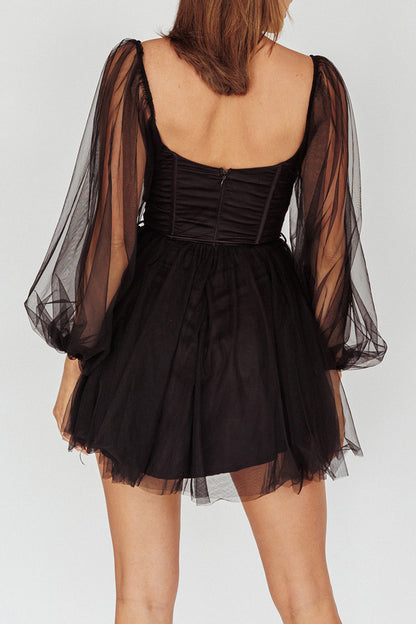 A line Sweetheart Long Sleeves Black Short Homecoming Party Dress QH2361
